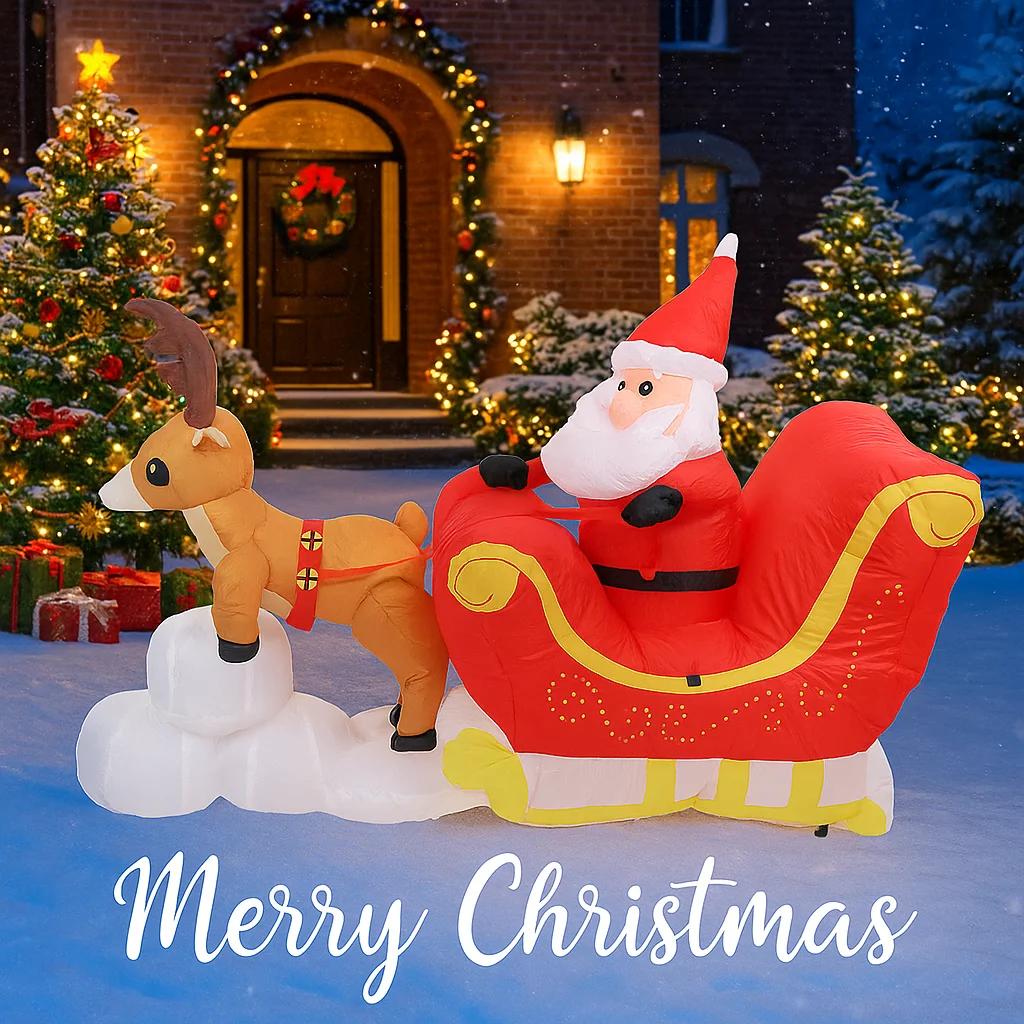 5.25FT Christmas Inflatable Toys Xmas Yard Party Decoration Santa Reindeer Sleigh Home Supplies Ornaments Gift With LED Light