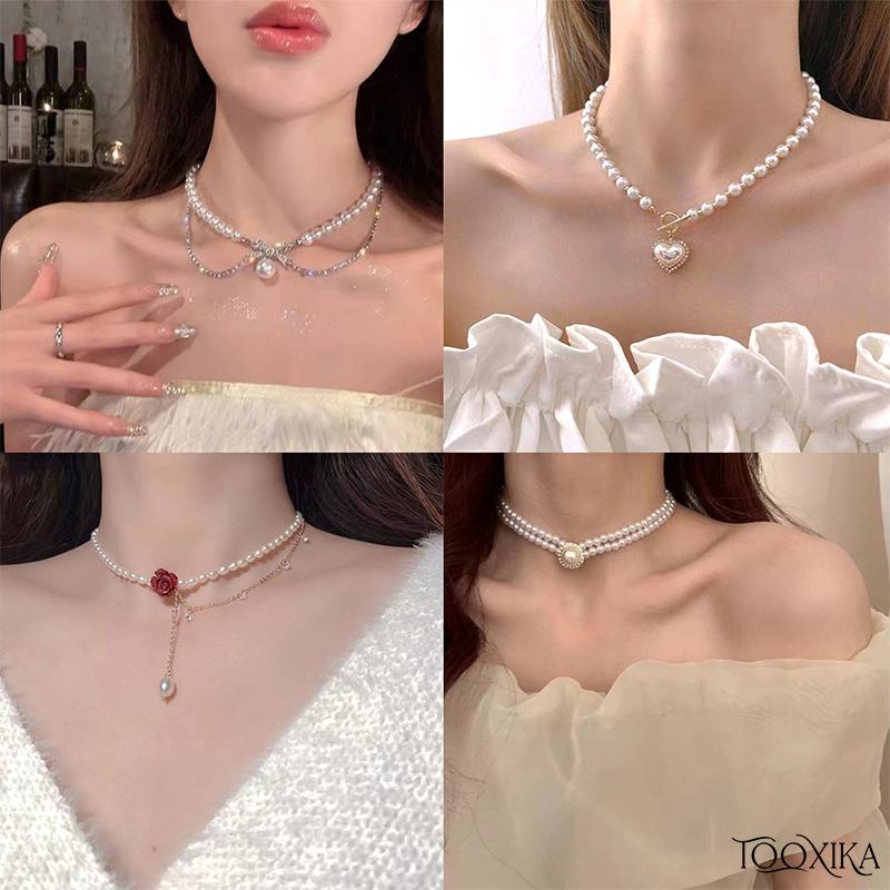 

Tooxika винтажное ожерелье с искусственным жемчугом красной розы, цепочка с кисточками и бриллиантами, женское ожерелье жемчужной серии