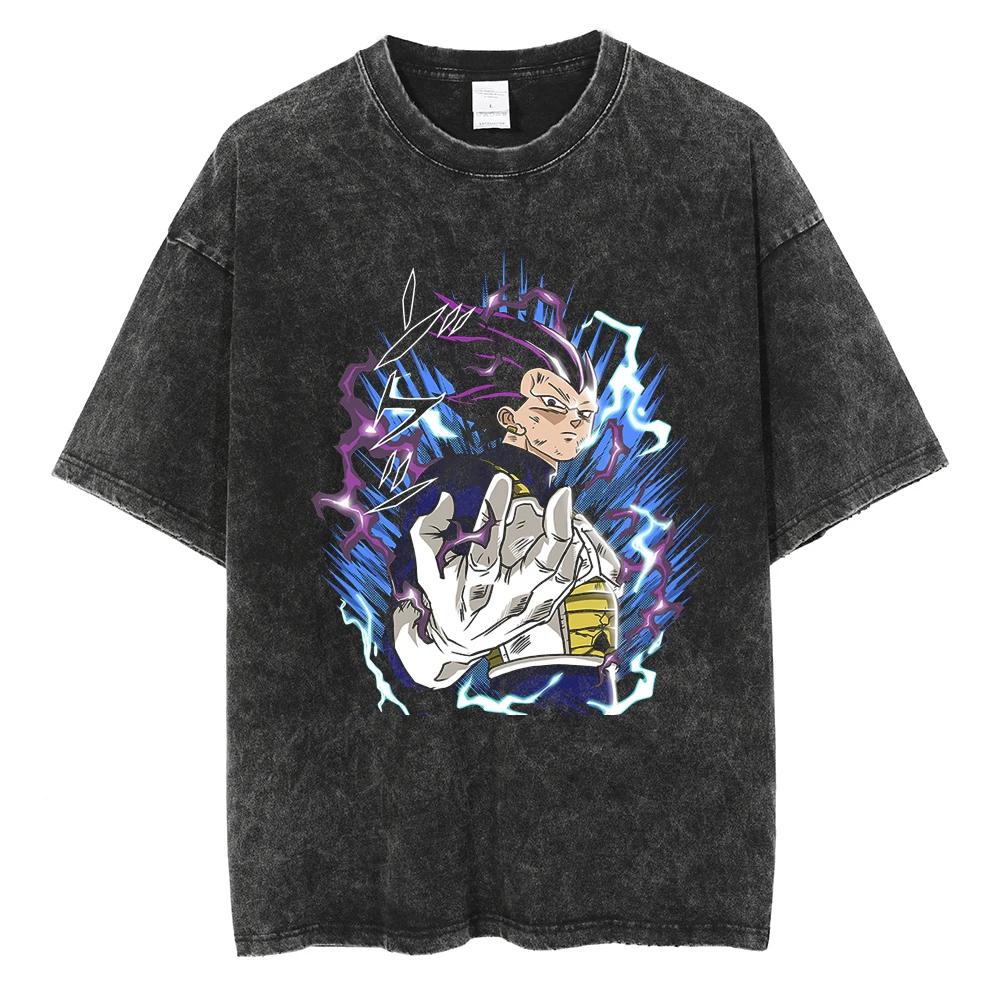 Men Streetwear Hip Hop Oversized T Shirt Dragon Ball Anime Graphic Washed Black T Shirt Loose Tshirt Cotton Harajuku Tops Tees