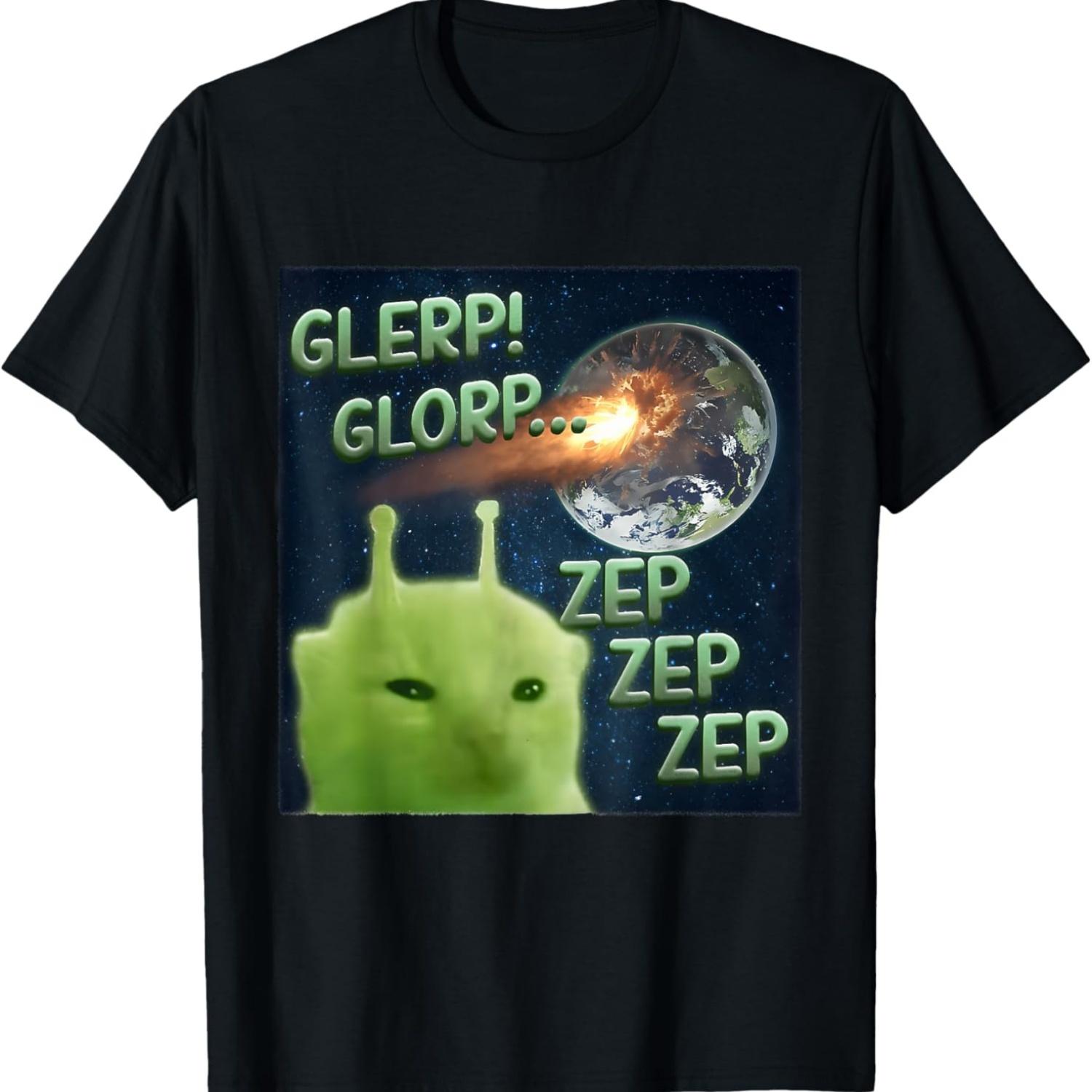 Glerp Glorp Funny Alien Cat Meme Weird Humor Silly Cat Lover T-Shirt S чёрный