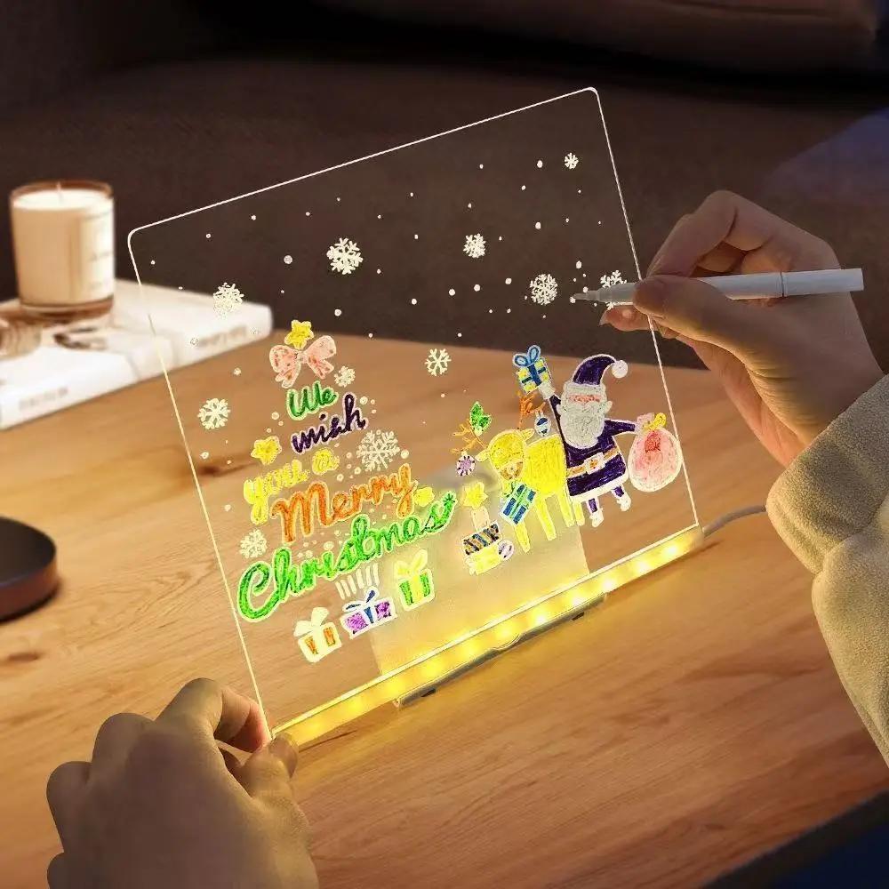 Kid Drawing Toy Led Note Board Diy Acrylic Board With Colour Pens Led Drawing Board Luminous Blackboard Wordpad With Night Light