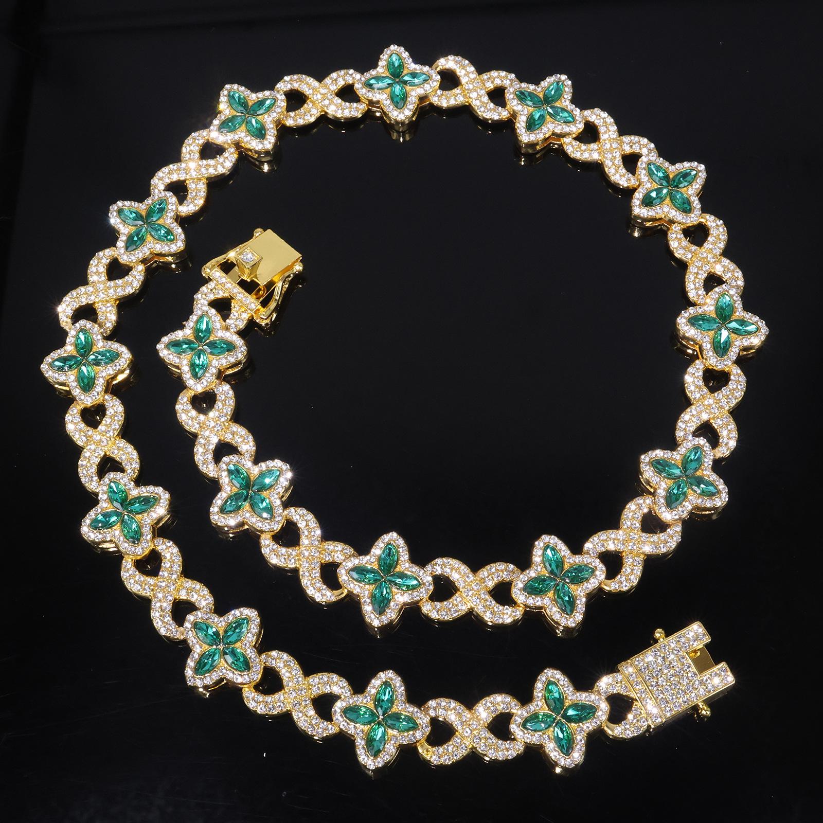 Best-Selling New Four-Leaf Clover Spliced 8-Stone Chain Zinc Alloy Sporty Necklace 20cm bracelet