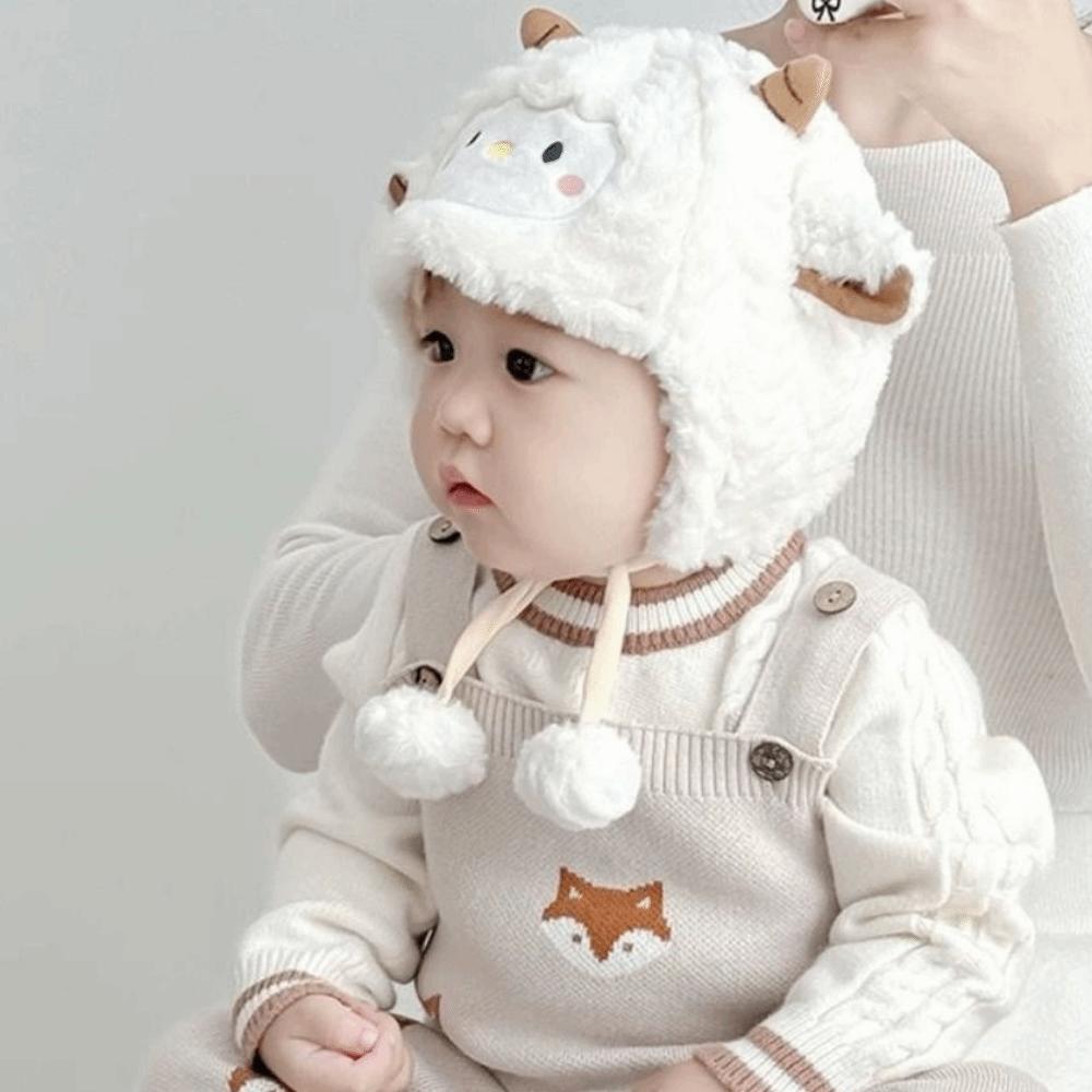 Verdickte Schaf-Plüschmütze für Kleinkinder, weiche Cartoon-Beanies, warme Babymützen, Kopfschmuck