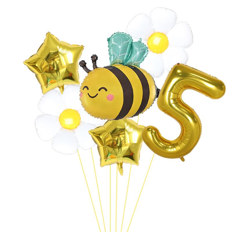 6Pcs Bee Daisy 40Inch Number Foil Balloon Set 1-9 Years Old Birthday Anniversary Graduation Baby Shower Party Decoration