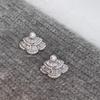 Fan-Shaped Pearl Earrings with Zircon Inlay: Silver Needle Studs for an Elegant, Versatile Look