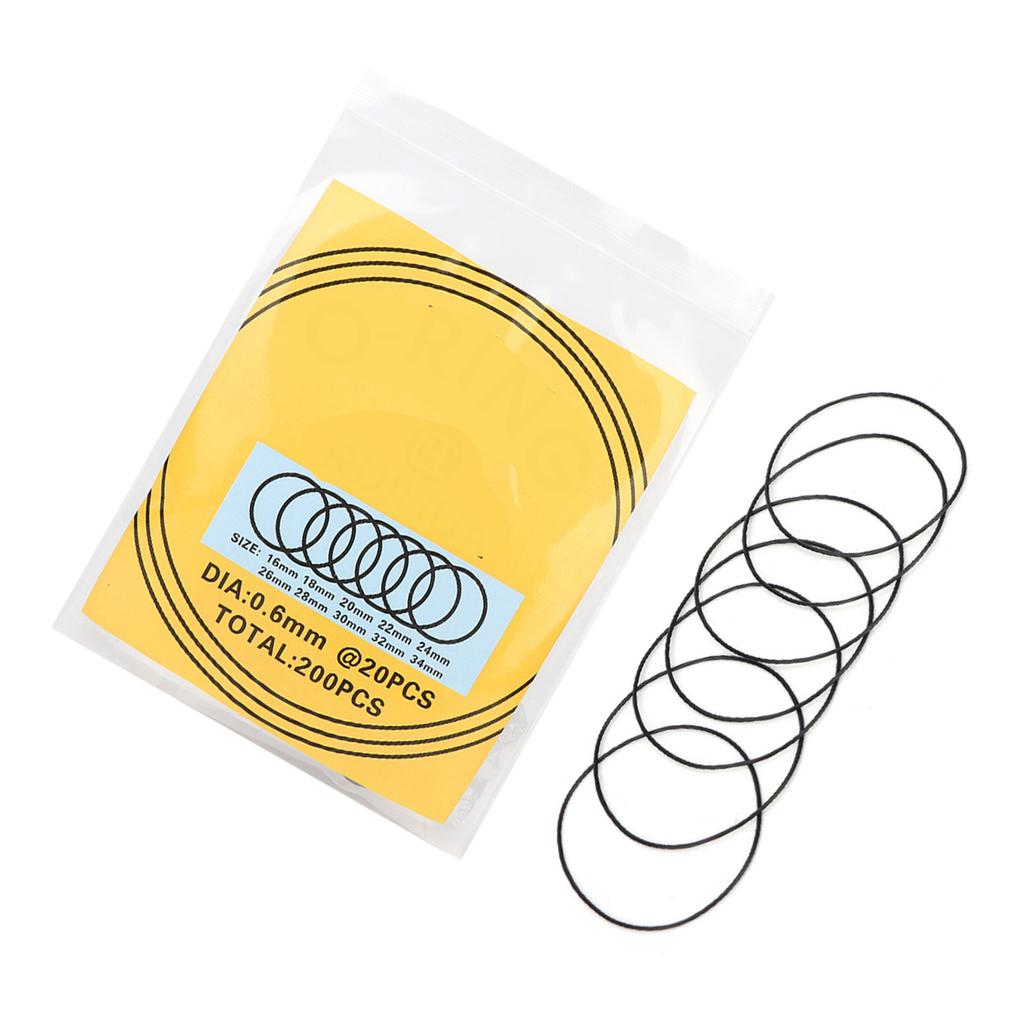 200pcs O Ring Waterproof Rubber Seal Watch Back Cover Seal Gaskets Repairing Tool (0.6mm )