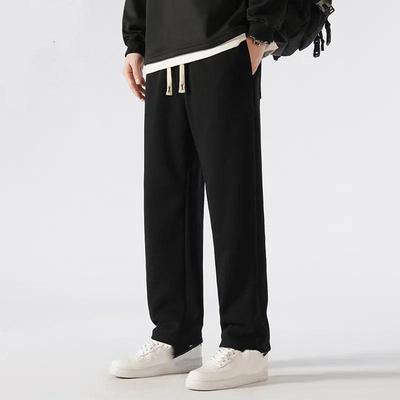 Men's Black Loose Sweatpants Double Drawstring Waist Casual Long Trousers for Lounge Wear