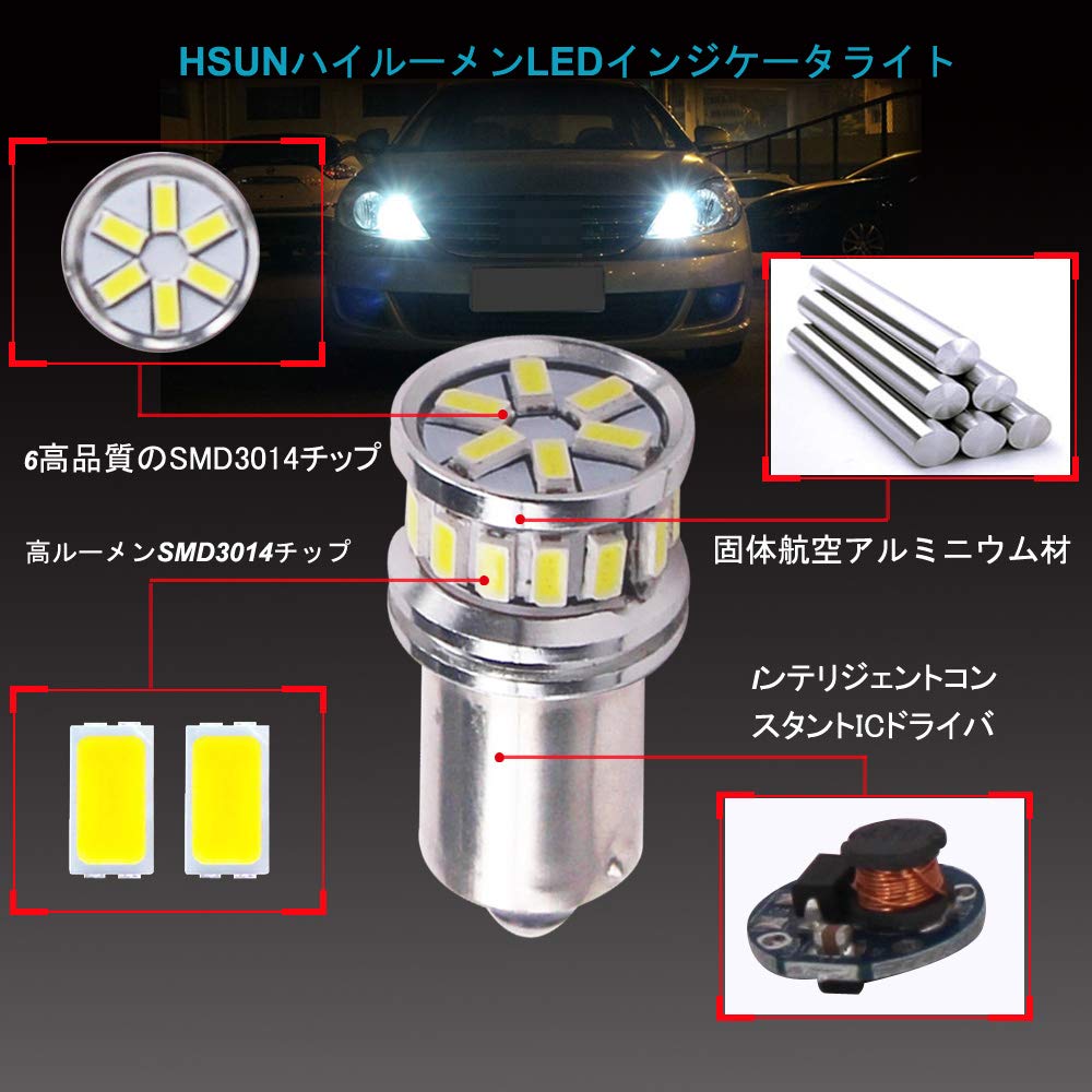 HSUN BAX9S H6W LED-lampa, -24V Bil Positionsljus, Backljus, Kupébelysning, Hög