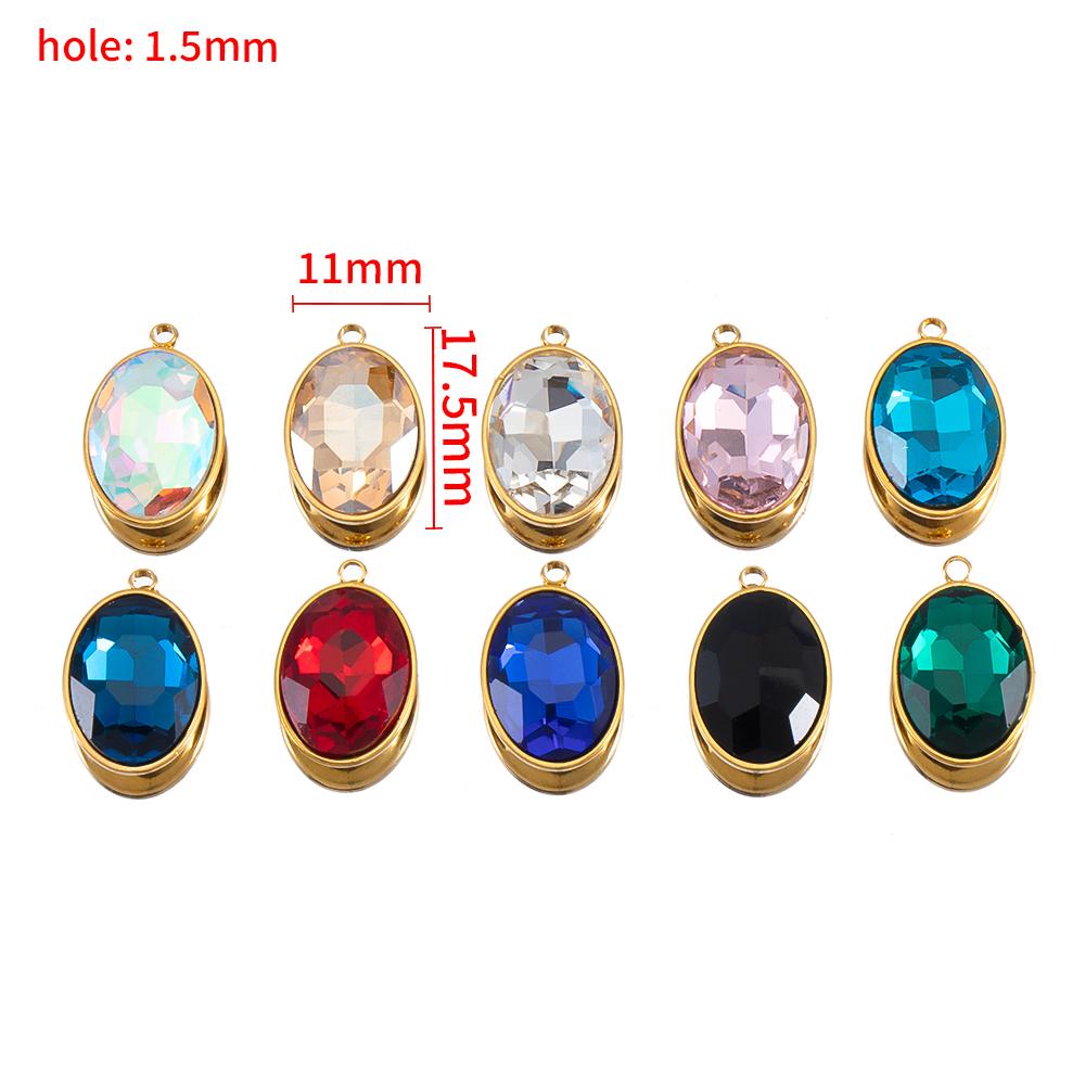 5pcs Colorful Crystal Charms Stainless Steel Geometry Oval Star Flower Charm Earrings Pendants for DIY Necklace Jewelry Findings