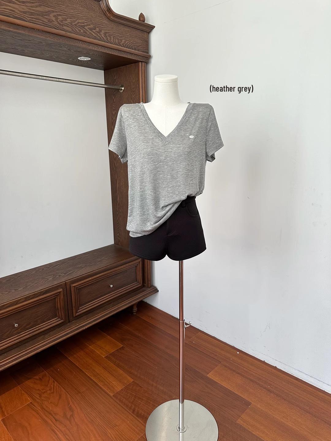 

Женский серый топ с V-образным вырезом, коротким рукавом, свободного кроя, повседневный, летний M