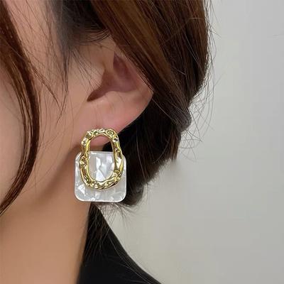 Korea Acrylic Resin Geometric Square Hanging Stud Earrings New Fashion Hollow Metal Trendy Earrings  Jewelry Gift