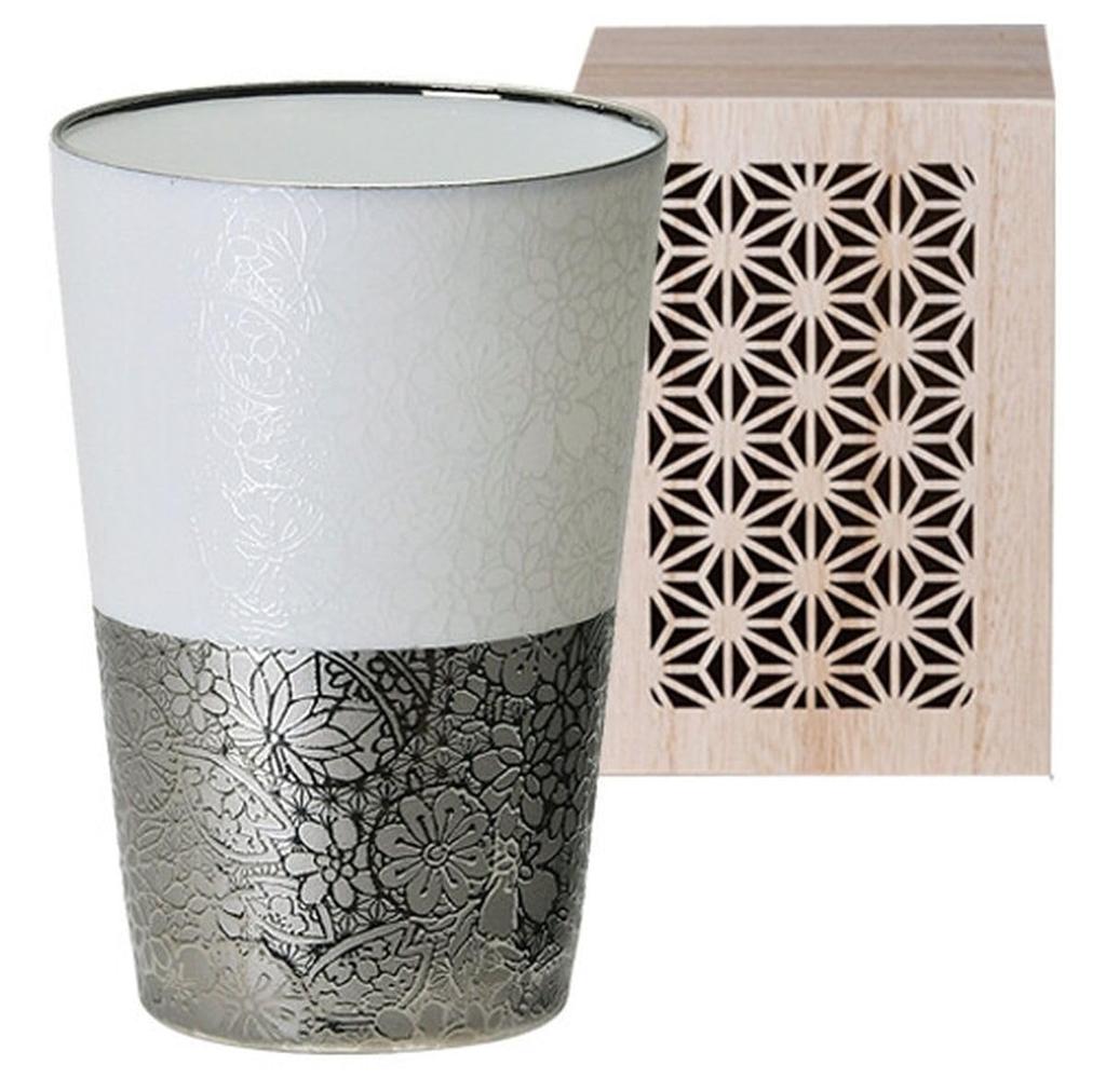 Platinum Wooden Made in Japan J-kitchens Cup, Ultra-thin, Light-transmitting Tumbler, Temari, Box, 370ml,