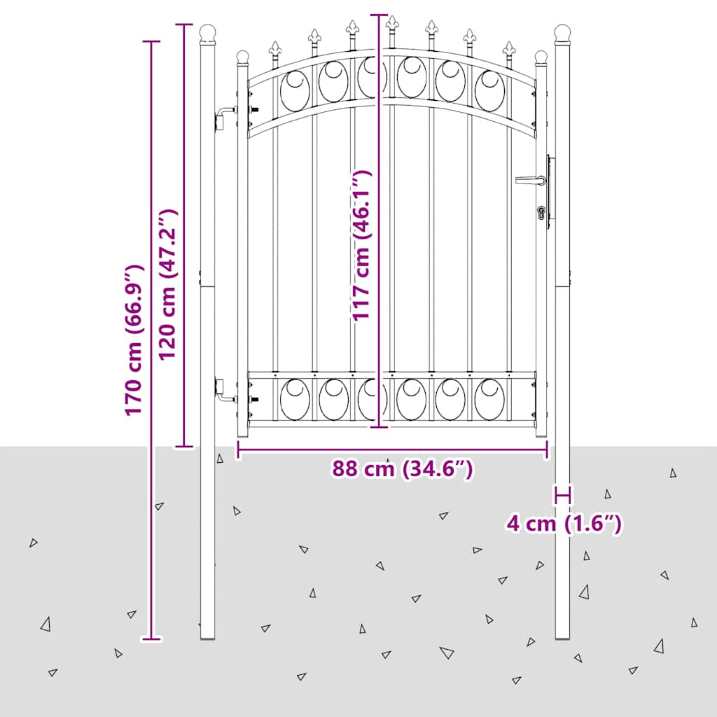 EMMEN Fence Gate with Spikes Steel 103 X 117 Cm Black