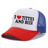 Letter Printing I Love Titties And Beer Hats Breathable Hip-hop Net Trucker Hat Adjustable Sunscreen Hats For Man Women Unisex