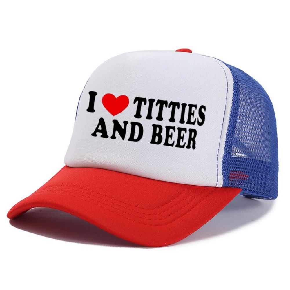Letter Printing I Love Titties And Beer Hats Breathable Hip-hop Net Trucker Hat Adjustable Sunscreen Hats For Man Women Unisex