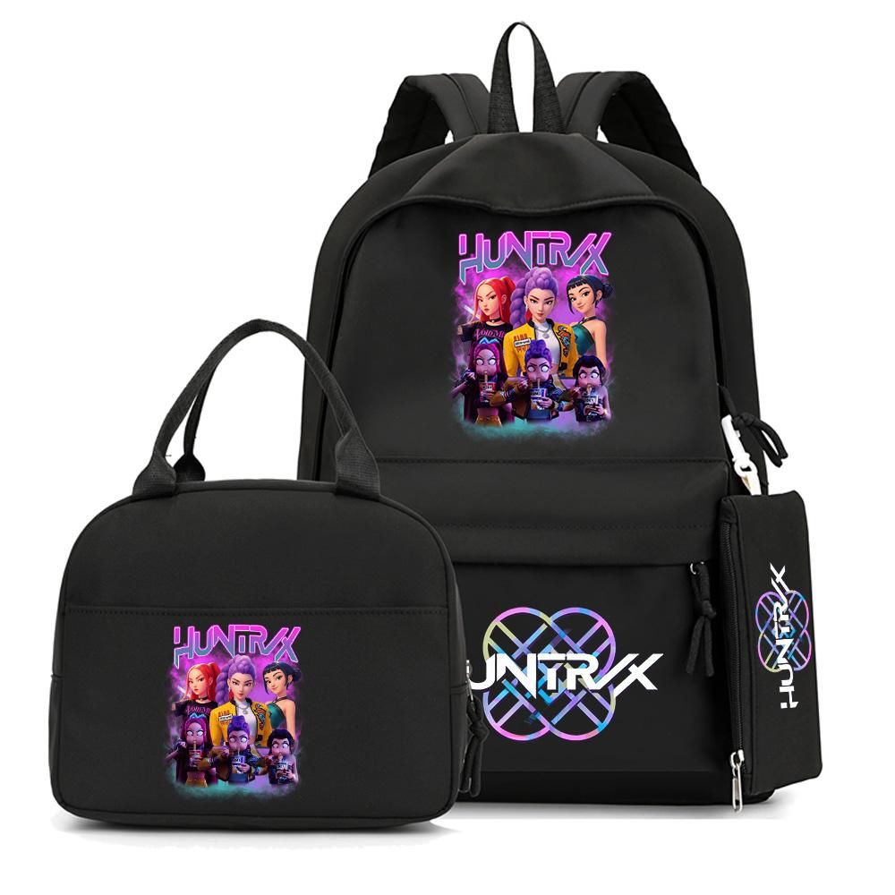 4Pcs/set Anime K-Pop Demon Hunters Printed Backpack with Handbag Pencil Case for Teenager Student Boy Girl Schoolbag Bookbag Large Capacity Travel Bag