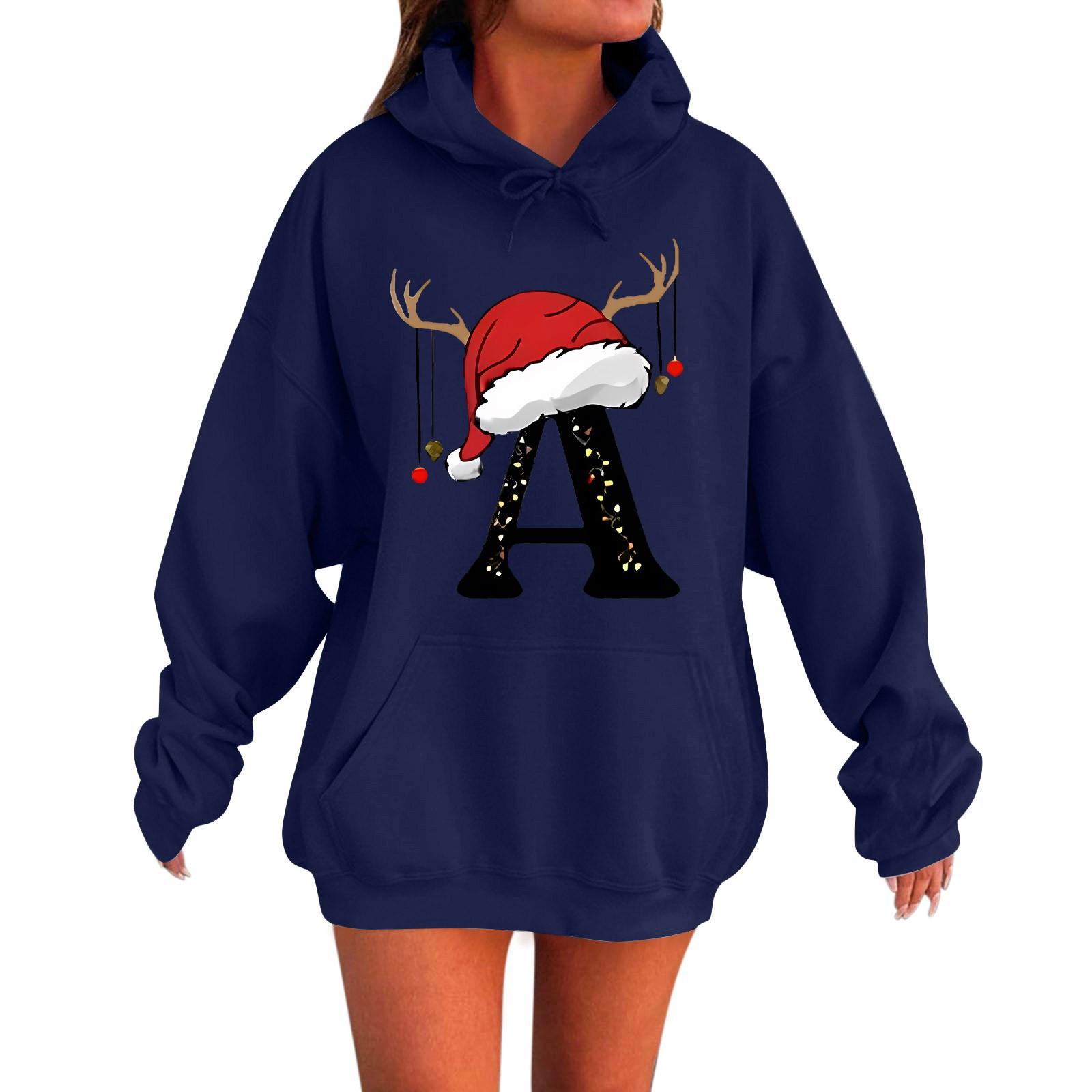 

Женская мода повседневная толстовка с капюшоном с длинным рукавом и круглым вырезом с карманами S тёмно-синий