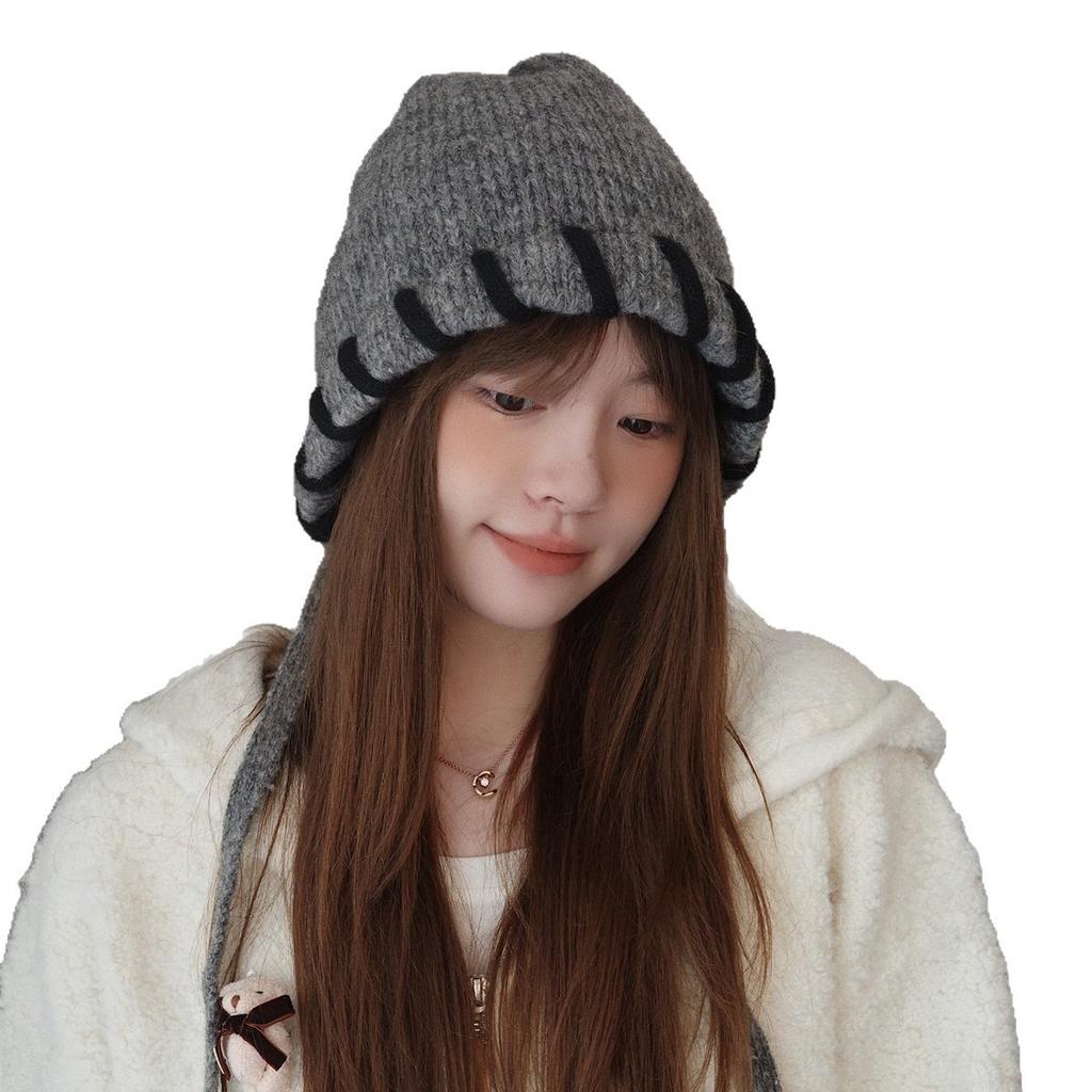 Hand stitched Edge locked Woolen Hat for Women with Small Face Winter Warm and Ear Protecting Knitted Lei Feng Hat