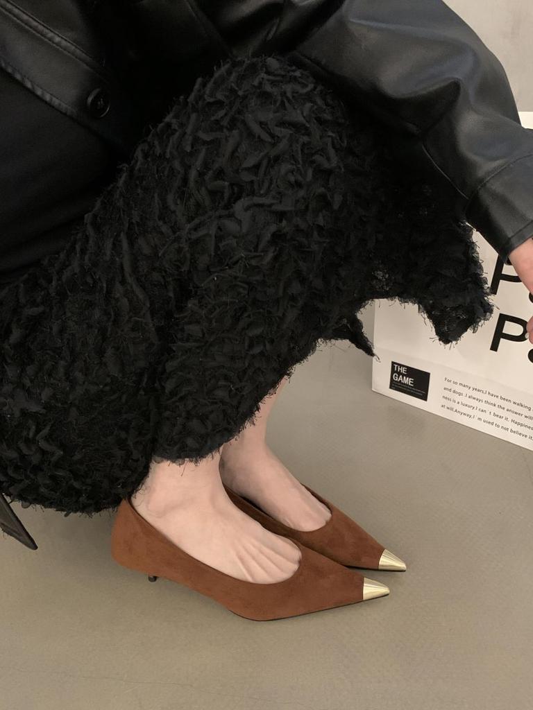 Spring New Retro Leopard Print Metal Light Mouth Single Shoes French Temperament Suede Pointed Stiletto High Heels