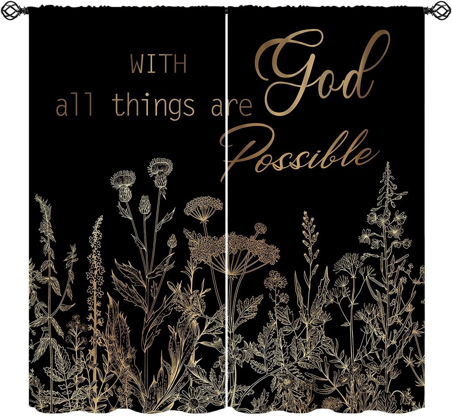 Bible Christian Scripture Curtain Verse Quotes Vintage Floral Wildflower Window Treatments Motivational Positive Inspirational 53x116CM-2PC