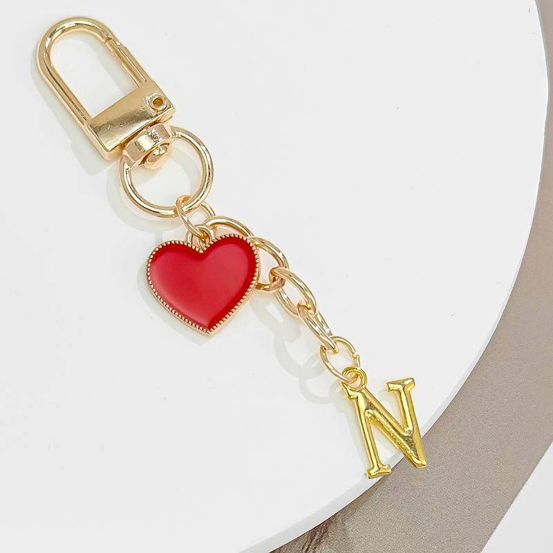 Metal Heart Letter Keychain Fashion A-Z Initial Keyring Charms Car Key Holders Bag Pendant Accessories Valentine'S Day Gift