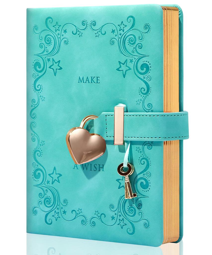 CAGIE Notebook with Diary Diary with Cute For Elementary School Diary Book with PU Secret For School Green Lock, Book, Lock, B6, Notebook, Stylish,