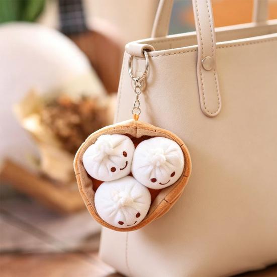 Weiche Dampfbrötchen Plüsch Schlüsselanhänger Niedliches Baozi Knödel Stofftier für Taschen Rucksäcke Kuschelige Mini Kissen Entzückendes Geburtstagsgeschenk für Kinder Essensliebhaber