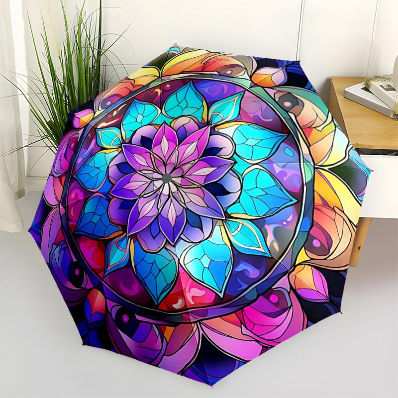 1pc Stained Glass Mandala Folding Umbrella | Elegant Design, Fashionable Accessory, Durable Construction, Sturdy Ribs yy251107018