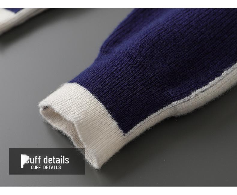 Herrtröja i 100% ren ull med färgblock och rund hals - Lös stickning, avslappnad basplagg för höst/vinter