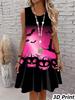 Lässiges Damen Tanktop-Kleid Sommer Ärmellos O-Ausschnitt 3D-Druck Locker A-Linien-Kleid Strand-Westenkleid