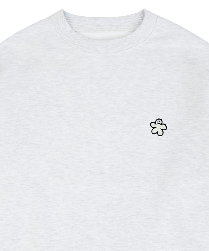 GRAVER [Unisex] White Odd Flower Embroidered Sweatshirt_Melange White