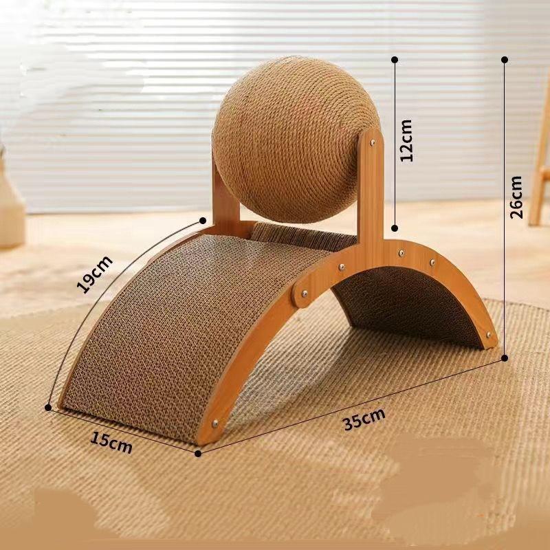 Katteskrapeball i tre 2 i 1 Katteskraper Sisal Skrapebrett Slitesterkt Kloreleke Massivt Tre Skrape for Katter
