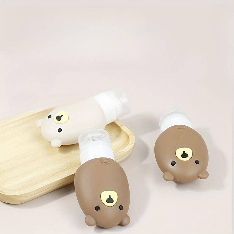 3pcs Leakproof Silicone Travel Containers, Cartoon Bear Design, Refillable Portable Squeeze Bottles for Toiletries and Cosmetics