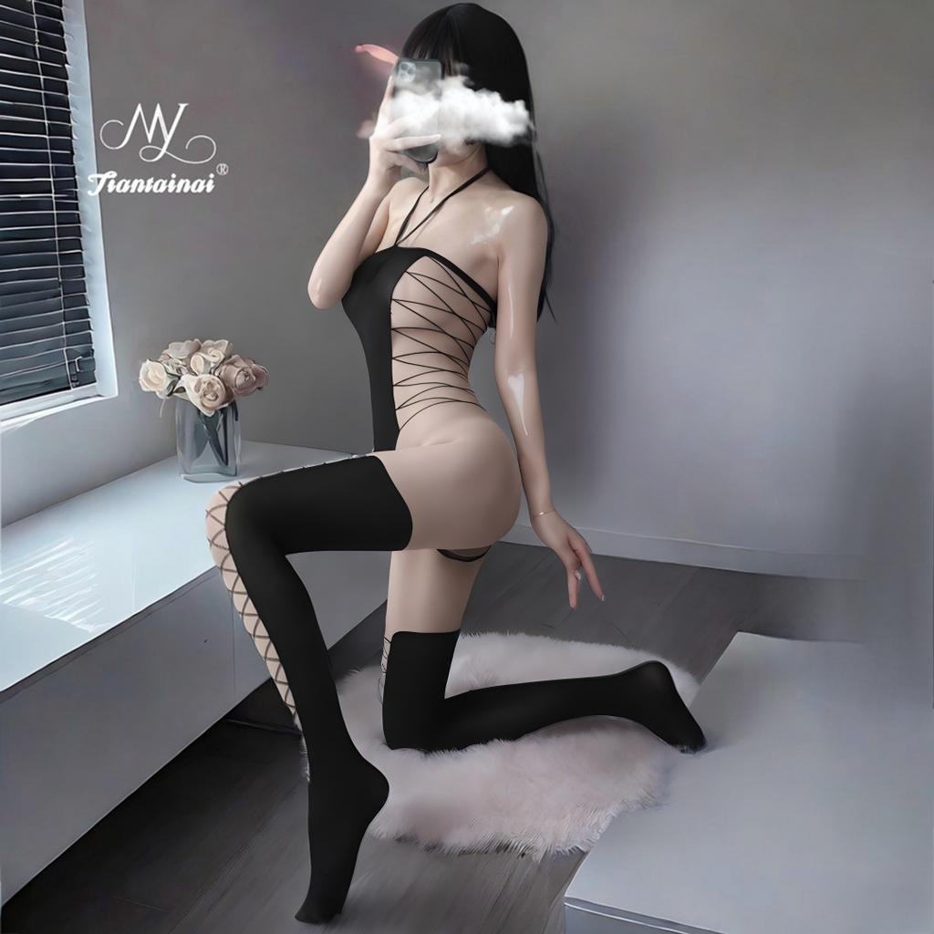 Sexy Underwear Sexy Stockings Onesie Uniform Temptation Open Jacquard Neck Free Onesie Stockings Suit Women