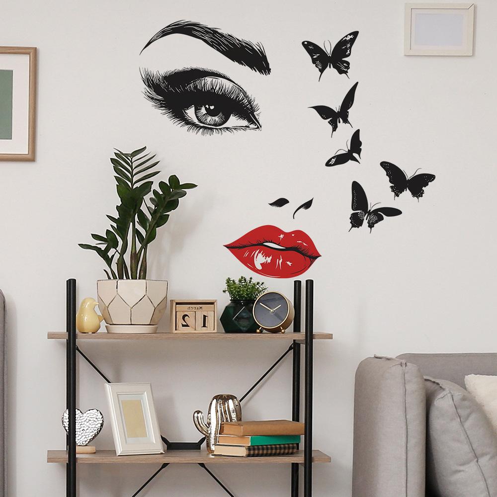 Self-adhesive Black Butterfly Delicate Face Wall Stickers for Bedroom Living Room Home Decor