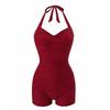 Women Lace Up Solid One Piece Modest Tummy Control Beach Swimsuit
