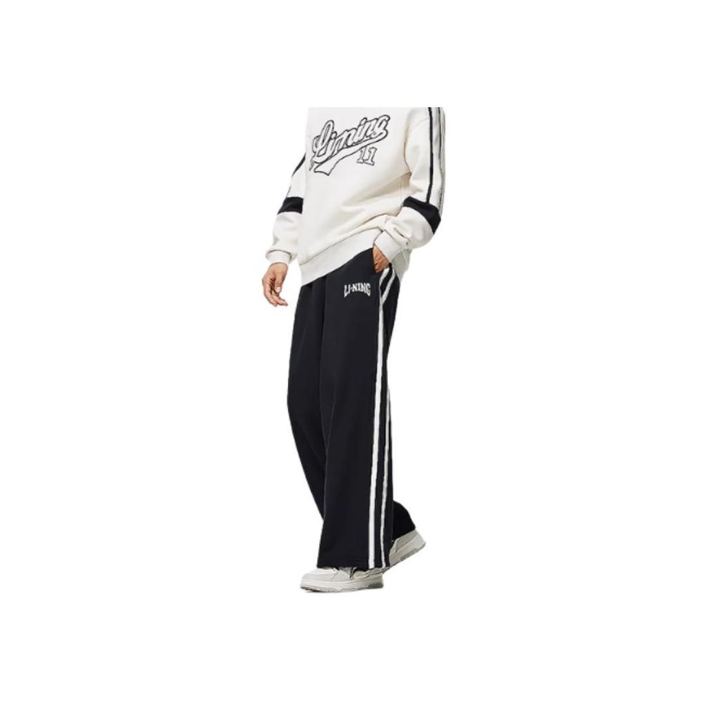 Li Ning Sports Lifestyle Series Logo Casual Straight Leg Knitted Sports Pants Unisex Pants Black AKLU867-1
