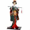 Japanische Geisha Figur Holzsockel Puppe Textilkleidung Traditionelle Statue