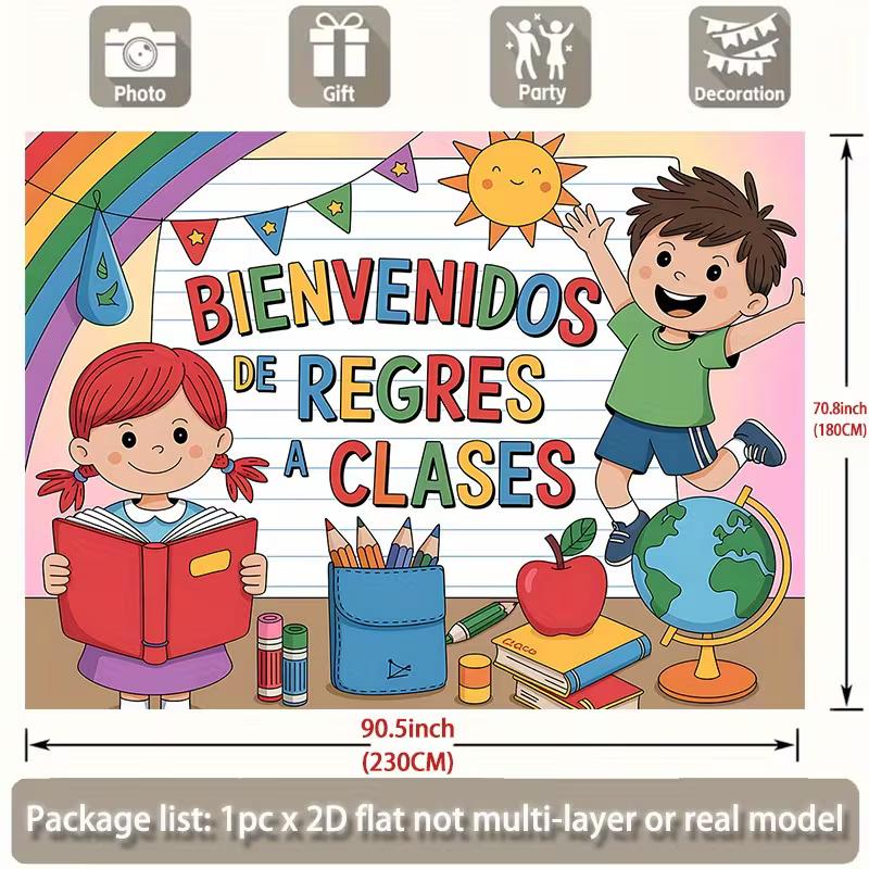 Spanish Welcome Back to School Photography Background, Classroom Party Decor