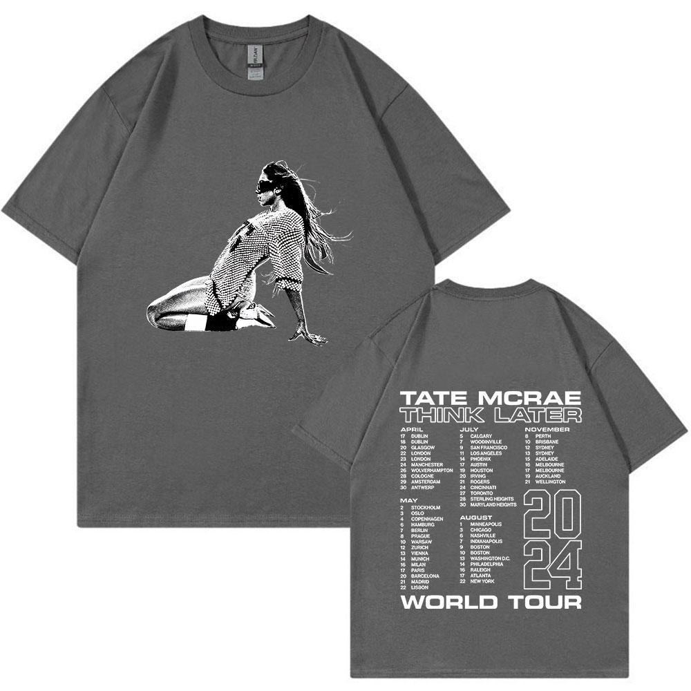 Tate Mcrae The Think Later World Tour 2024 T-skjorte Herre Dame Mote Vintage T-skjorter Harajuku Kortermet Oversized T-skjorter