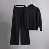 Abito pullover lavorato a maglia causale autunno inverno nuova moda tinta unita colletto mezzo alto pantaloni a gamba larga set a due pezzi