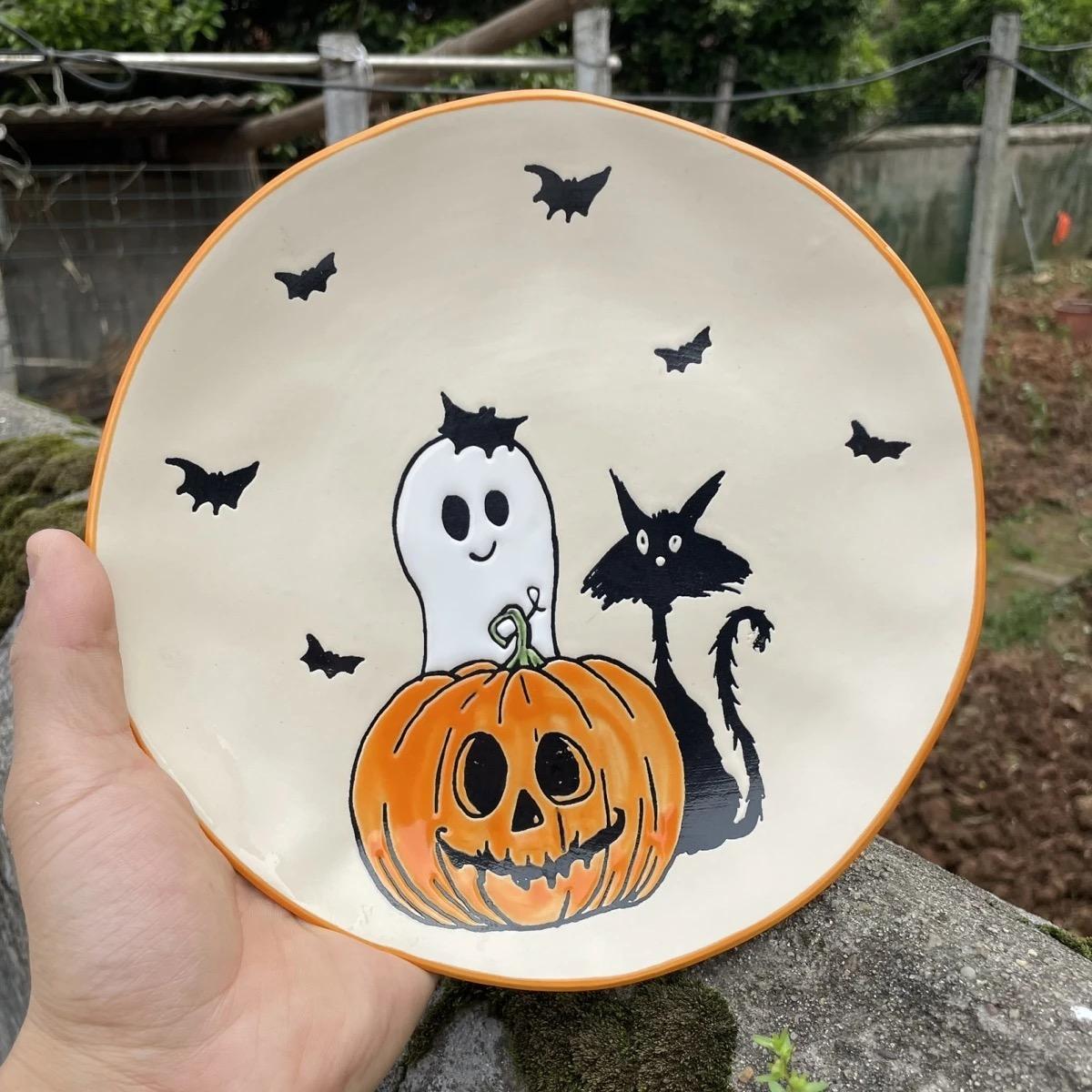 

Расписанная вручную рельефная керамическая обеденная тарелка на Хэллоуин – Посуда в западном стиле 8.5inch D