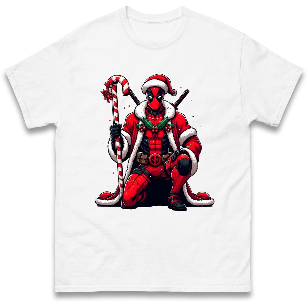 DeadPool Candy Cane Santa T-Shirt Tshirt Mens Womens Tops Unisex Tees 100% Cotton