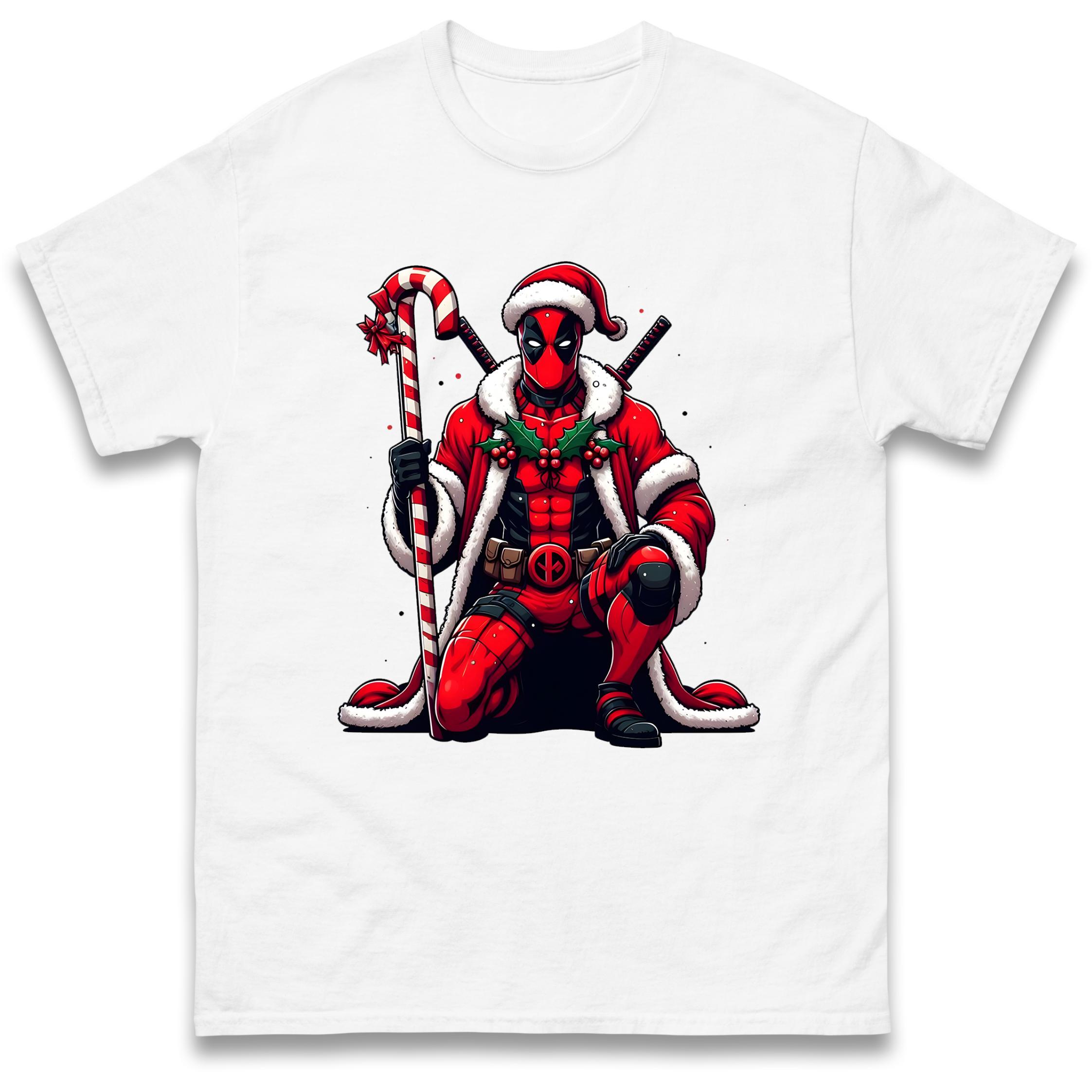 DeadPool Candy Cane Santa T-Shirt Tshirt Mens Womens Tops Unisex Tees 100% Cotton 3XL