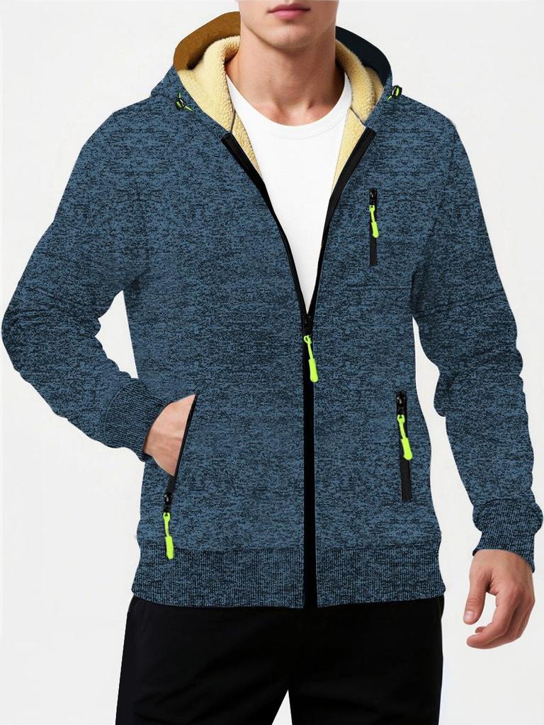 Herbst Neue Herren Freizeit Fleecegefüttert Kapuzen-Reißverschlussjacke Einfarbig Warm Sportbekleidung Herrenmode Oberbekleidung