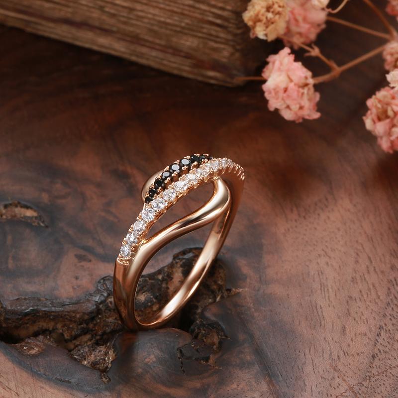 Fashion 2 Rows Black Natural Zircon Rings For Women Luxury  Rose Gold Vintage Cross Ring Fine Wedding Jewelry  New