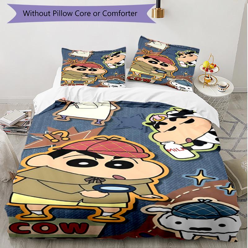 Set copripiumino 3 pezzi (1*Copripiumino + 2*Federe, Senza Nucleo), Set Biancheria da Letto Morbido Stagione Unica con Stampa Crayon Shin, Regalo per Arredamento Camera da Letto