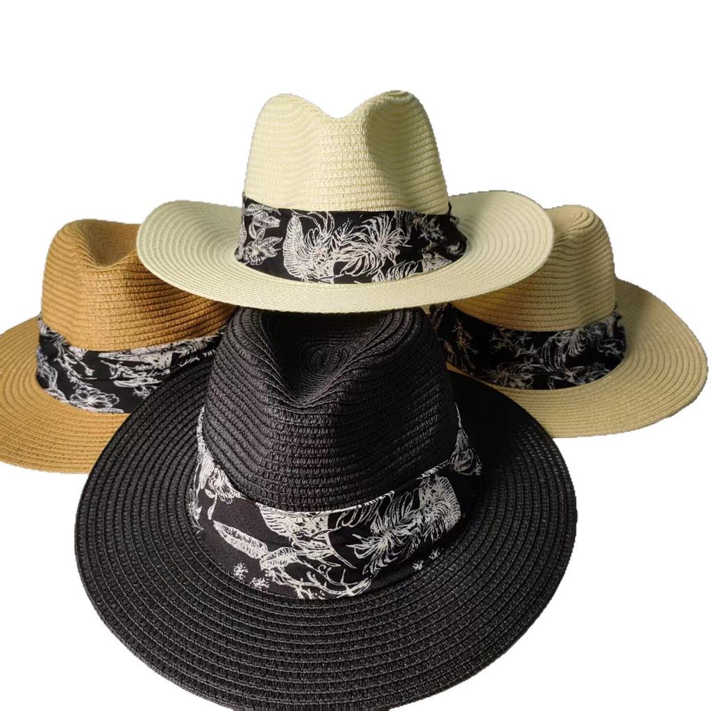 Cappello di Paglia Pieghevole da Uomo a Testa Larga Panama Estivo per Esterni Cappello da Cowboy Cappelli da Sole per Spiaggia Sabbiosa Uomo Taglia Larga Cappello Fedora