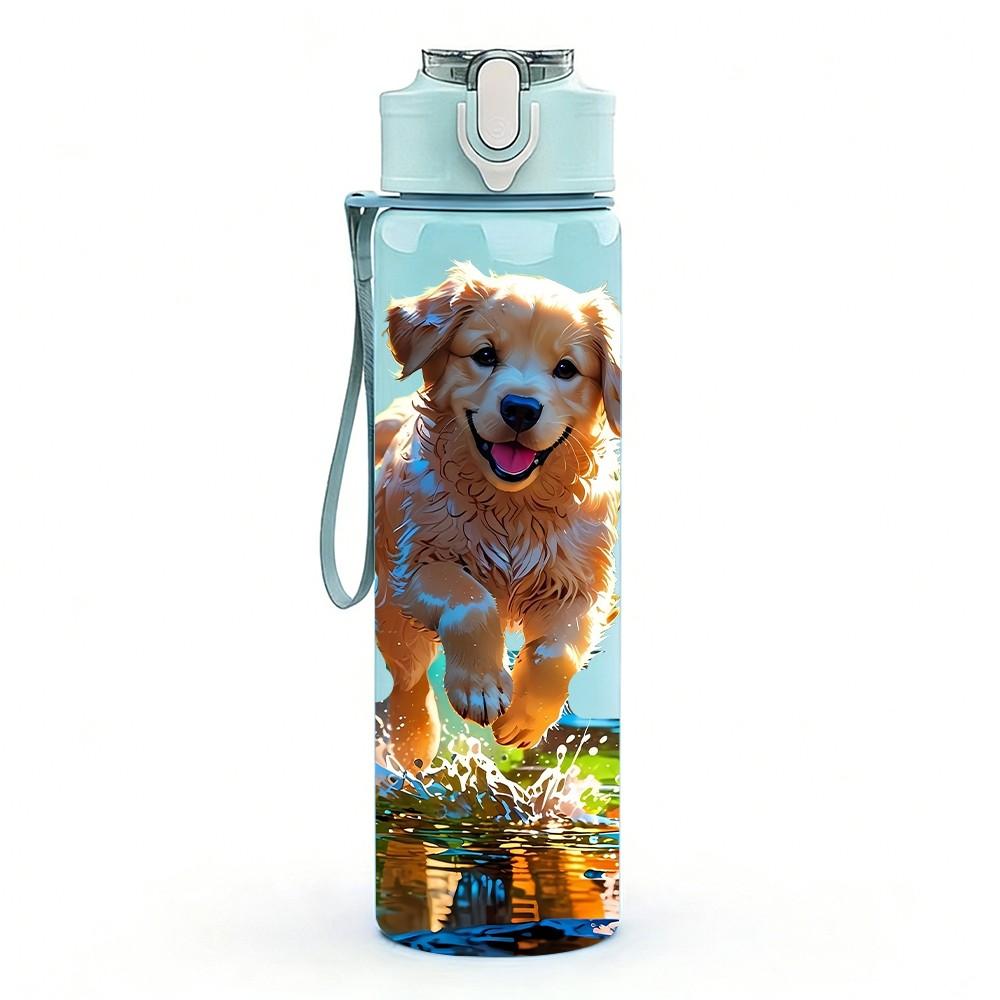 1PC Golden Retriever Dog Outdoor Print 750ml Color Plastic Sports Water Bottle Leakproof Flip Straw Lid Suitable for Sports Office Home Use