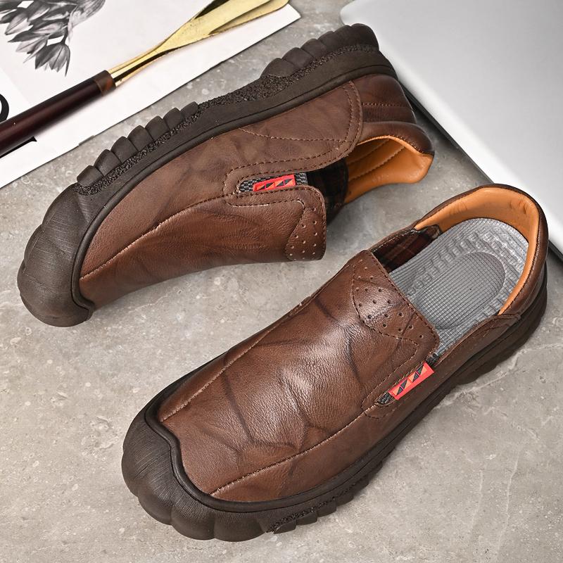 Slip On Outdoor Men'S Loafers Leather Casual Shoes For Men Sneakers Non-Slip Hikking Footwear